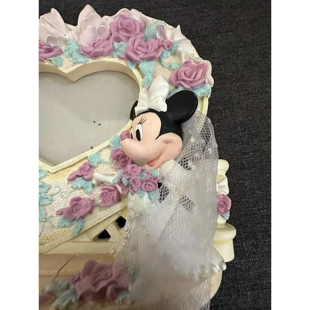Vintage Disney Mickey Minnie Wedding Heart Photo Frame Bride Groom Roses